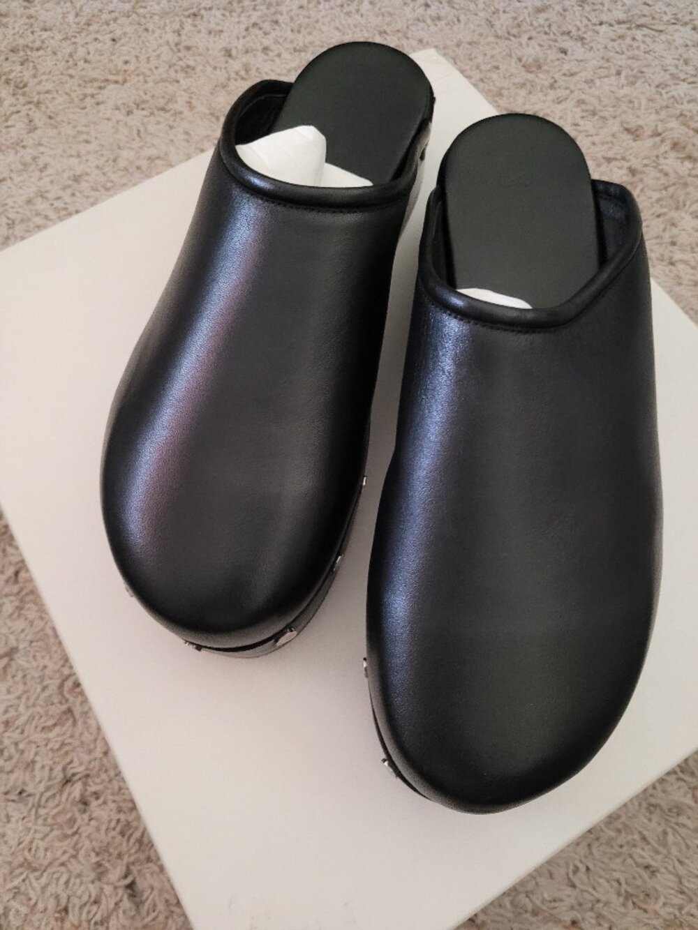 NIB Co Los Angeles Studded Platform Leather Mule Slide Clog - 39